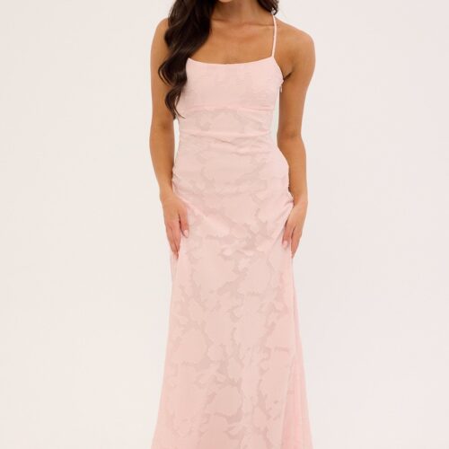 Perfect Stranger Evon Lace Up Back Maxi Dress Light Pink