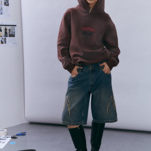 Worship At Peace 00s Baggy Denim Short Dirty Mid Blue