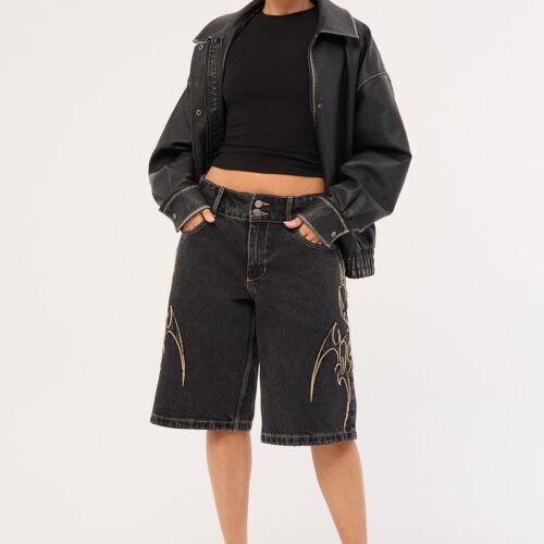 Worship At Peace 00s Big Baggy Denim Short Black Rinse