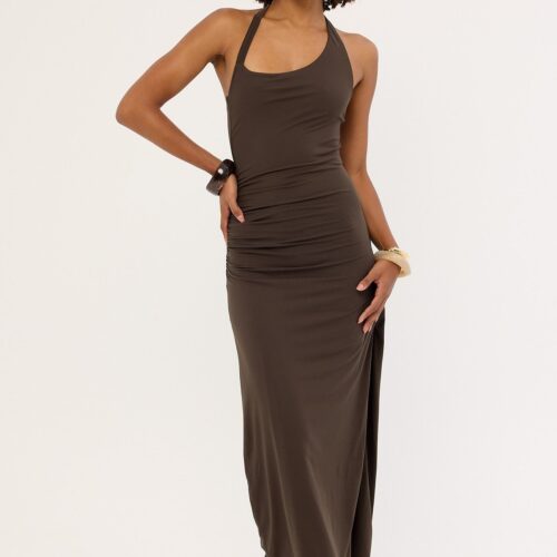 Luck & Trouble Palma Halter Midi Dress Brown