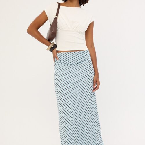 Luck & Trouble Aliyah Stripe Maxi Skirt Blue and Brown