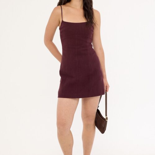 Perfect Stranger Sadie Linen Mini Dress Dark Choc