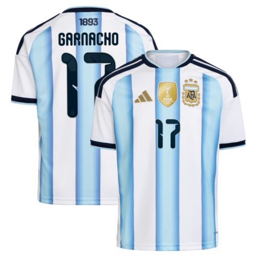 Argentina adidas Home Shirt 2026 – Kids with Garnacho 17 printing
